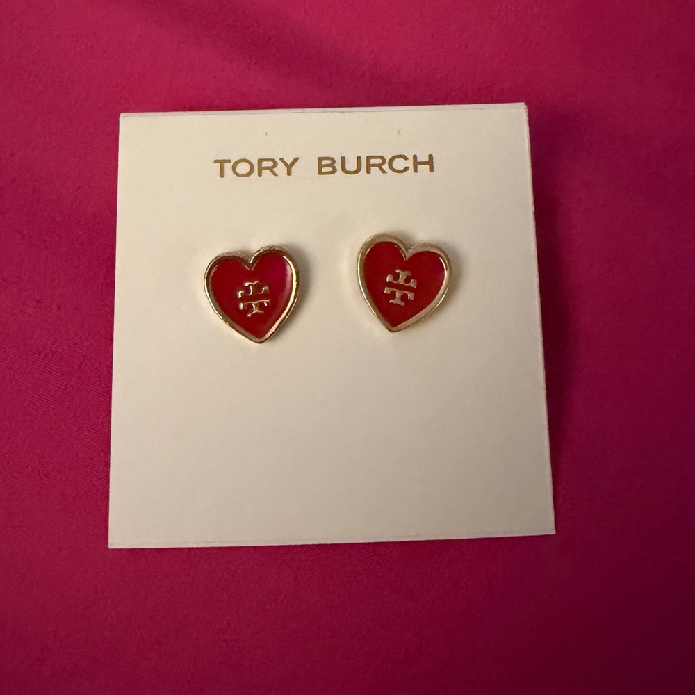 Tory Burch Pink Heart Stud Earrings
